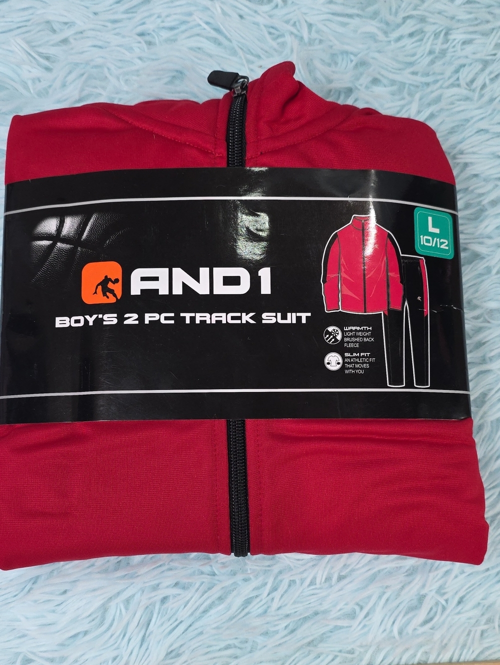 AND1 Boys 2-Piece Track Suit Red Black Full Zip Jacket Pants Set Size L 10/12